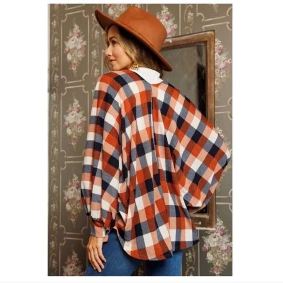 **SOLD**PLAID PATTERN RELAXED SLEEVE CARDIGAN-NEW - Picture 1 of 6